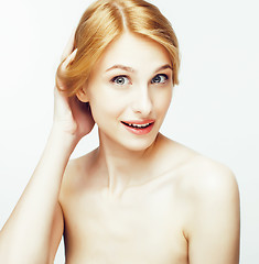 Image showing spa picture attractive happy smiling lady young red hair isolated on white close up, lifestyle people concept