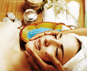 Image showing stock photo attractive lady getting spa treatment in salon, clos