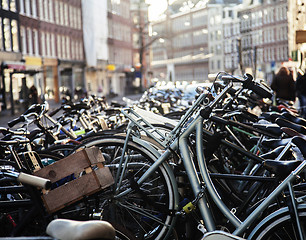 Image showing many bicycles on street of Amsterdam city, parking ideal traffic