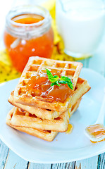 Image showing waffles with apricot jam 