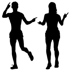 Image showing Set of silhouettes. Runners on sprint men and woman. illustration