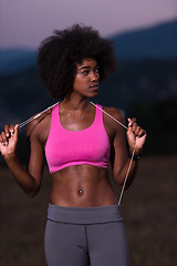 Image showing portrait of african american woman jogging in nature