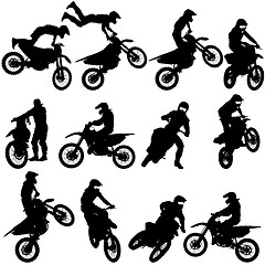 Image showing Set of biker motocross silhouettes, illustration