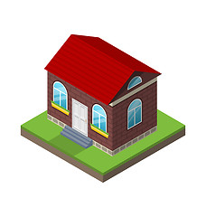 Image showing Residential isometric house with grass and ground, isolated on w