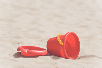 Image showing Sandbox with a red bucket