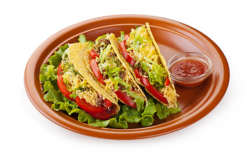 Image showing beef tacos with salad and tomatoes salsa