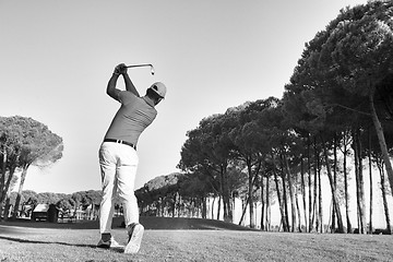 Image showing golf player hitting shot with club