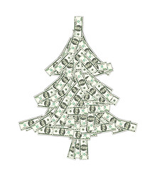 Image showing Christmas Concept - Pine Made of Banknotes of Dollars