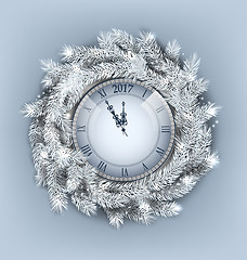 Image showing Christmas Wreath with Clock for Happy New Year 2017