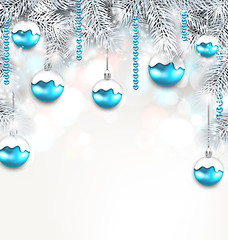 Image showing Holiday Fir Branches and Christmas Blue Ball