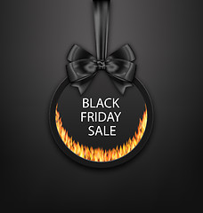 Image showing Round Frame with Black Bow, Fire Flame for Black Friday