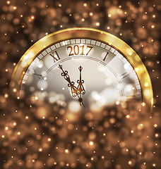 Image showing 2017 New Year Midnight, Glowing Background with Clock