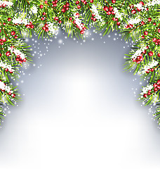 Image showing Holiday Decoration with Fir Branches and Holly Berries