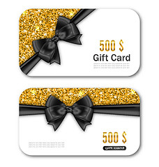 Image showing Gift Card Template with Golden Dust Texture and Black Bow Ribbon