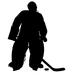 Image showing silhouette of hockey player. Isolated on white.