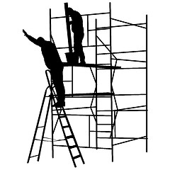 Image showing Silhouette worker climbing the ladder. illustration