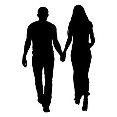 Image showing Silhouette man and woman walking hand in hand. illustration