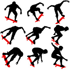 Image showing Set ilhouettes a skateboarder performs jumping. illustration
