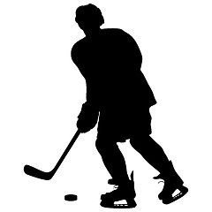 Image showing silhouette of hockey player. Isolated on white.