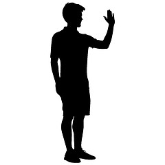 Image showing Silhouette man raised his left hand up. illustration