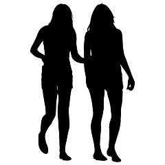 Image showing Silhouette two lesbian girls hand to hand isolated on white background. illustration