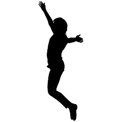 Image showing Silhouette young girl jumping with hands up, motion. illustration