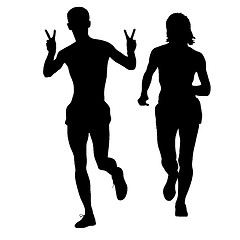 Image showing Set of silhouettes. Runners on sprint men and woman. illustration
