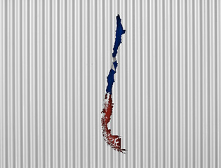 Image showing Map and flag of Chile on corrugated iron