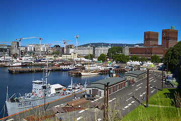 Image showing OSLO, NORWAY – AUGUST 17, 2016: View of panorama on Oslo Harbo