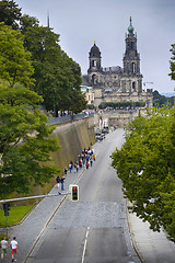 Image showing DRESDEN, GERMANY – AUGUST 13, 2016: Tourists walk and majestic