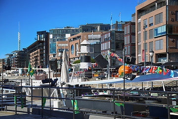 Image showing OSLO, NORWAY – AUGUST 17, 2016: People walking on modern distr