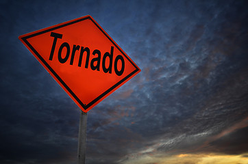 Image showing Orange storm road sign of tornado