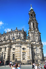 Image showing DRESDEN, GERMANY – AUGUST 13, 2016: Tourists walk and visit on