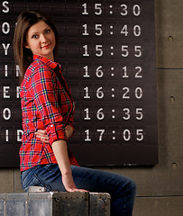 Image showing Young Woman Waiting Flight