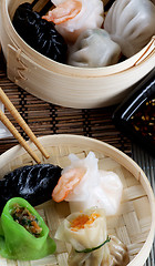 Image showing Dim Sum in Bamboo Bowls