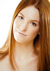 Image showing beauty young redhead woman with red flying hair, funny ginger fr