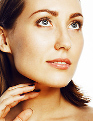 Image showing young sweet brunette woman close up isolated on white background