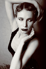 Image showing beauty blond woman in studio black and white, old-fashioned hollywood style