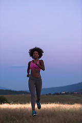 Image showing Young African american woman jogging in nature