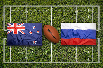 Image showing New Zealand vs. Russia flags on rugby field