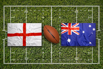 Image showing England vs. Australia flags on rugby field