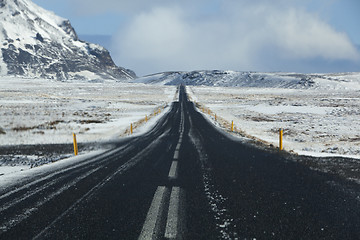 Image showing Wet and slippery road in Iceland, wintertime