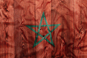 Image showing National flag of Morocco, wooden background