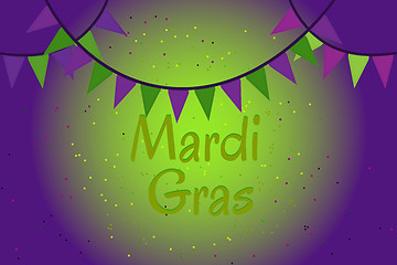 Image showing Garland of colour flags and confetti. Mardi Gras