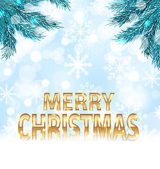 Image showing Winter Holiday Background with Golden Text Merry Christmas