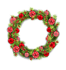 Image showing Christmas Wreath with Balls, New Year and Christmas Decoration