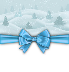 Image showing Winter Background with Blue Bow Ribbon