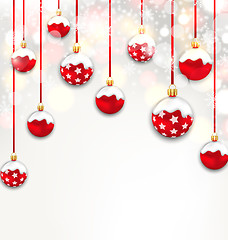 Image showing Christmas Red Glassy Balls on Shimmering Light Background