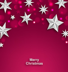 Image showing Pink Abstract Celebration Background with Silver Stars for Merry Christmas