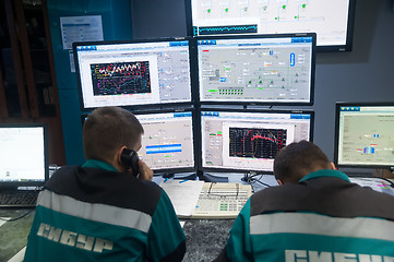 Image showing Engineers in control room of Tobolsk Polymer